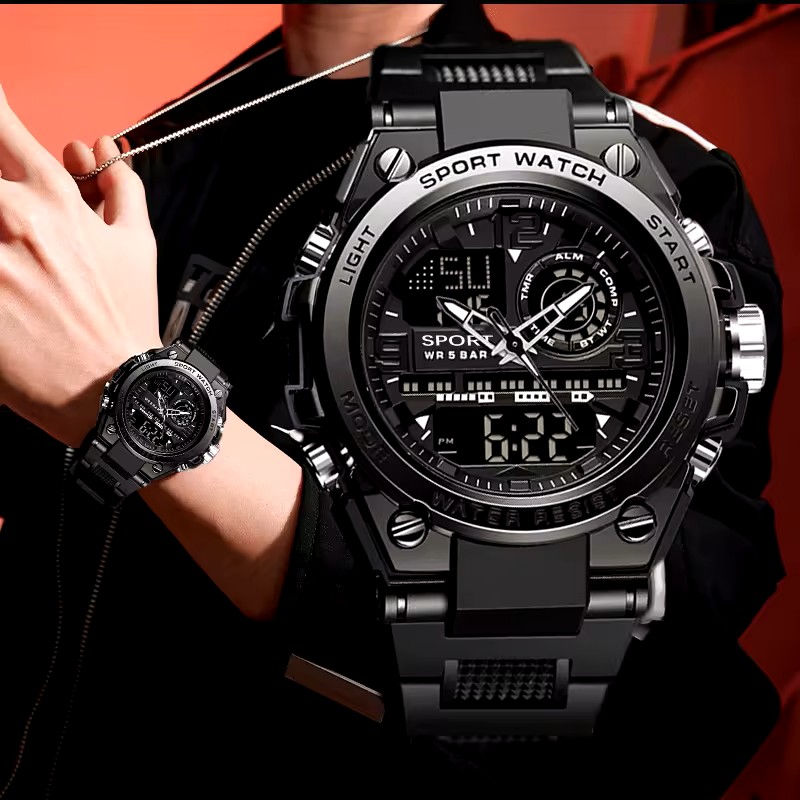 Sport Quartz Watch for Men LED Dual Display Electronic Digital Mens WristwatchesWaterproof ilitary Shockproof Clock