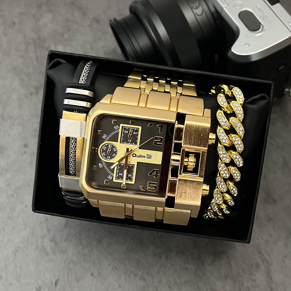 Fashion trend gold watch three-piece set