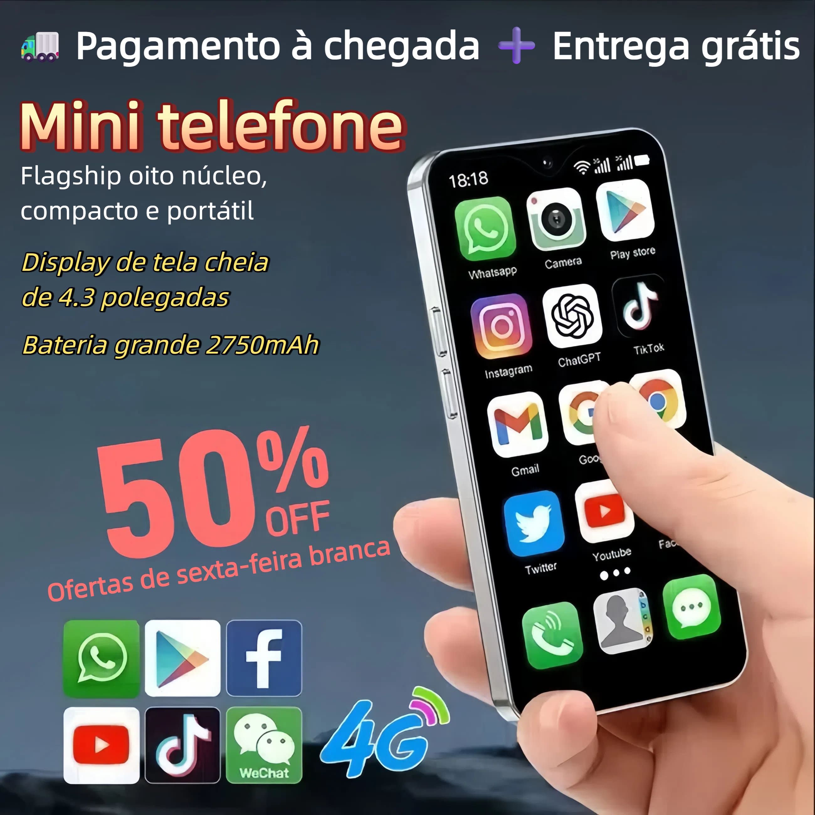17SE Android 8.1 Mini Smartphone 4.3 polegadas exibição 2GB RAM 16GB ROM OTG Dual SIM Play Store 4G pequenos smartphones